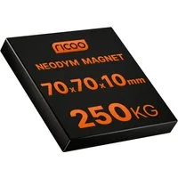 RICOO Magnet Neodym Magnet Ultra Stark NEODYMMAGNET (1-St., 70x70x10 mm N45 Rechteck Haftkraft bis 250Kg), Quadermagnet sehr starker Quader Breite x Tiefe x Höhe 7 x 7 x 1cm