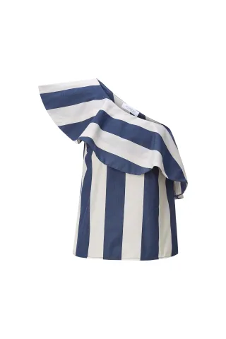 Rich & Royal - One Shoulder Striped Blouse midnight blue - Gr. - 36