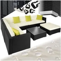 tectake Loungeset Rattan Sitzgruppe mit Sicherheitsglasplatte, 4 extra Kissen, (Gartenlounge-set Marbella, 8-tlg., geeignet für Outdoor in Schwarz), wetterfest und UV-beständig, Dicke der Polster 10 cm