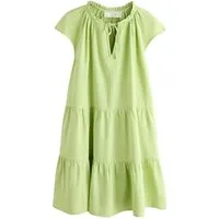 Next Minikleid Gestuftes Minikleid mit V-Ausschnitt und Leinen (1-tlg)