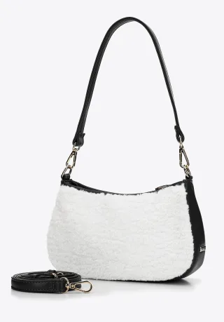 Wittchen Damen-Baguette-Handtasche mit Kunstfell, klein, cremefarben und schwarz