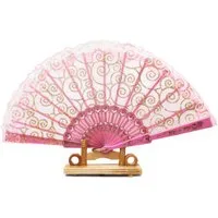 Yudu Handfächer Fächer Dekofächer Tanzfächer Glitter Rose - Motive Farbe mit Spitze