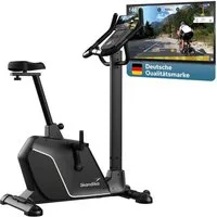 Skandika Ergometer für Zuhause, Cykling P10, mit 32 Widerstandstufen, Magnetbremse (13 Programme - Bluetooth - App-Verbindung, Kinomap, Handpulssensoren), bis 135 kg und 200 cm, LCD-Display, Transportrollen, Tablet-Halterung