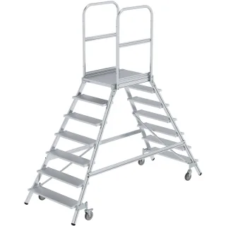 Munk Podesttreppe beidseitig begehbar mit Federrollen Aluminium geriffelt - 050207