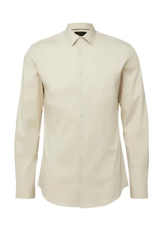 s.Oliver BLACK LABEL - Tailored Fit: Langarmhemd aus Baumwollstretch beige - Gr. - 43