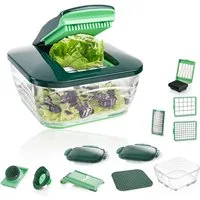 Genius Gemüseschneider Genius Nicer Dicer Chef (18-teilig) Gemüseschneider mit Glasschüssel, 18tlg. Würfelschneider, Auffangbehälter 3300ml, Glasschüssel 2800ml