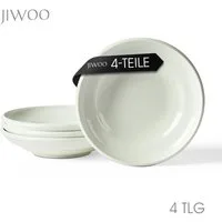 JIWOO Suppenteller 4er Ø22cm, Speiseteller Pastateller Salatteller Dessertteller Plate, (4 St), Keramik Tellerset Weiß mikrowellen- und spülmaschinenfest Ø21,2 cm