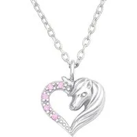 ALEXANDER YORK Kette mit Anhänger HERZ und PFERD Zirkonia rosa, 2-tlg., 925 Sterling Silber