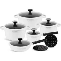 Edenberg Topf-Set Wunderschönes weißes Topfset, Pfanne, Kasserolle, Glasdeckel Keramik, Aluminium, Keramik, Aluminiumguss, Gepresstes Aluminium (Verleihen Sie Ihrer Küche Stil und genießen Sie müheloses Kochen auf höchstem Niveau – mit unserem schnee
