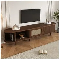 Yorbay Lowboard Holz Ovaler Design, mit Schiebetür, 180cm für Fernsehn bis zu 80inches, Vintage TV Schrank mit Verstellbarer Füße, Großer Strauraum