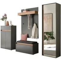 Home affaire Garderoben-Set City/Giron, moderne Garderobe, viel Stauraum, ca. 24 Schuhe, (Set, 4-St), enthält Schrank, Paneel, Schuhschrank & Garderobenbank mit Sitzkissen