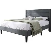 Flieks Polsterbett, Holzbett Doppelbett mit Lattenrost Leinen 140x200cm