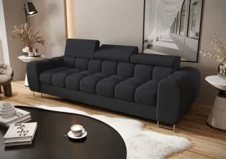 Sofa Designersofa BASTIEN 3-Sitzer in Stoff Aragon Schwarz