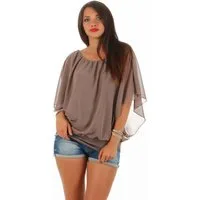 CLEO STYLE Chiffonbluse Damen Bluse 661 36-40 Schlamm