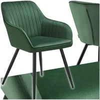 tectake Esszimmerstuhl Polstersessel gepolstert, in Samtoptik, gesteppt, 58 x 62 x 82 cm (Küchenstuhl Marilyn in dunkelgrün/schwarz, 1 St), durchgehende Lehne, Stahlbeine, bodenschonend, Belastbarkeit 120 kg