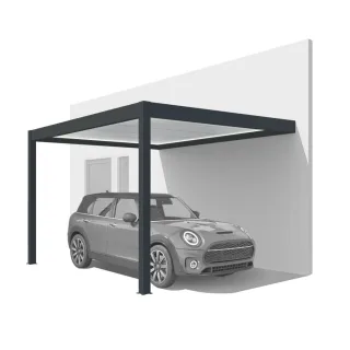 Anbaucarport mit LED-Beleuchtung, Basic, Anthrazit RAL 7016, 299.5 x 205.8 cm, Durchgangshöhe 205 cm, individuell konfigurieren
