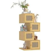 FUFU&GAGA Sideboard Beistellschrank Rattan-Optik, Kommode Boho-Stil mit 4 Türen