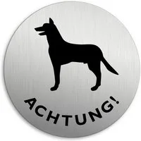OFFORM DESIGN Hinweisschild Achtung Hund Ø 75 mm Edelstahloptik selbstklebend, (1 St)