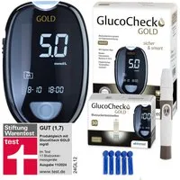 GlucoCheck Blutzuckermessgerät GlucoCheck GOLD Starter-Set mit 60 Teststreifen mmol/l