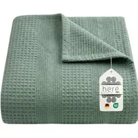 herémood Tagesdecke aus 100% Baumwolle – Wohndecke Elegante Waffelpique Kuscheldecke, für Sofa & Bett, atmungsaktiv & pflegeleicht – 150x200 cm MINTGRÜN