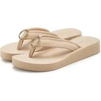 LASCANA Sandale, Badeschuh, Pantolette, Badelatsche, Flip Flop, Sommerschuh, Badezehentrenner Zehentrenner mit Ringapplikation "Italy" VEGAN
