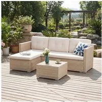Sunsitt Gartenlounge-Set 3-tlg Gartenlounge Set, Gartensofa Set mit Couchtisch, (Outdoor Sitzgruppe für 3-4 Personen, Wetterfest&Stabil,Sitzecke für Garten, Terrasse, Hinterhof, Balkon), Beige Rattan&Beige Kissen