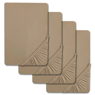 4er-Set Castell Jersey Baumwoll Spannbettlaken taupe 90 x 190 - 100 x 200 cm