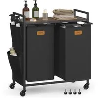 VASAGLE Wäschekorb, Wäschesammler, Wäschesortierer, Rollen, Wäschewagen mit Ablage, 100 L