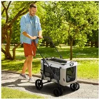 PawHut Hundebuggy Hundewagen Katzenbuggy klappbar mit Kissen Netzfenstern Türen, (Haustierwagen, 1-tlg), für Hunde & Katzen bis 10 kg, Khaki