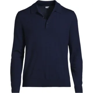 Merino-Polopullover, Herren,  Blau, Wolle, by Lands' End