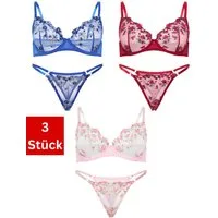 Elegant Love Set: Bügel-BH Blumenstickerei Dessous-Set – elegantes BH-Set für Damen (Packung, 2-tlg., 3-er Pack) sexy Lingerie-Set – BH & String aus besticktem Tüll, Reizwäsche