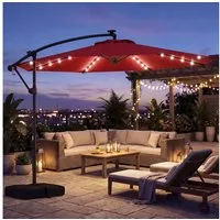 COSTWAY Sonnenschirm Balkonschirm, mit Ständer und LED, 300 cm Ampelschirm 360° drehbar