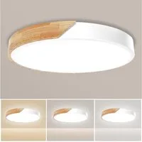 Ophy LED Deckenleuchte Runde LED Deckenleuchte (60 cm) – IP54, 3 Farbtemperaturen (3000/4000/6500 K), für Schlafzimmer, Wohnzimmer, Küche, Flur, Bad & Büro (Holz-Optik)