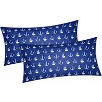 Heubergshop Kissenbezug, (2 Stück), 2er Set 40x80cm Anker Schiffe Weiß/Dunkelblau Baumwolle (520/1-40x80)