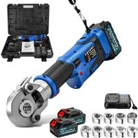 XERSEK Presszange Crimpzange Akku Presszange V-Kontur TH-Kontur Hilfsgurt LCD-Display, 2x5000mAh Akkus, ‌Ein-Mann-Bedienung, Automatische Druckentlastung, Geeignet für Kupferrohre, Edelstahlrohre und Verbundrohr