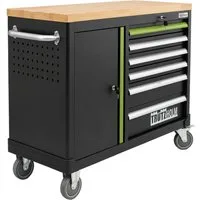 TRUTZHOLM Werkstattwagen DELUXE 6 Schubladen + Tür leer massive Arbeitsplatte Anthrazit/grün, auf Rollen, max. Traglast:400 kg, (Set, 1-tlg), kann.