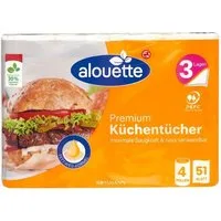 alouette Papierküchenrolle Premium (4-St), 3-lagig, weiß, trocken & nass, mit Fett-Weg-Formel, 51 Blatt/Rolle