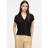 comma Kurzarmshirt T-Shirt Shirt aus Leinenmix mit Polokragen