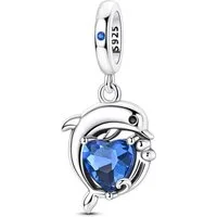 PANDACHARMS Bead Delfin mit Blauem Herz Charm Anhänger, 925er Sterling Silber