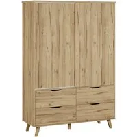 Forte Italy Schiebetürenschrank Vankka Viel Stauraum, skandinavischer Stil (B/H/T ca.140x200x50cm) Made in Europe, mit Einlegeböden+Kleiderstange+Schubladen,grifflos