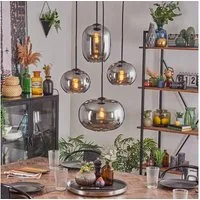 hofstein Hängeleuchte Hängelampe aus Metall/Glas in Schwarz/Rauchfarben, ohne Leuchtmittel, Leuchte im Retro/Vintage-Design mit Glasschirmen (20, 30 cm), 4xE27