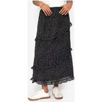 SASSYCLASSY Midirock Gepunkteter langer Chiffon Rock für Damen Fließender Midi Rock mit Pünktchenmuster und Volants Schwarz