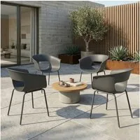 Outsunny Gartenstuhl mit Ausschnittdesign, Armlehne (Gartenstühle, 4 St), für Garten Balkon Terrasse Dunkelgrau