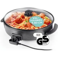 GOURMETmaxx Elektrische Pfanne mit Deckel 1500W schwarz 40cm, 1500 W, für besonders leckere frische Pizza wie aus dem Ofen