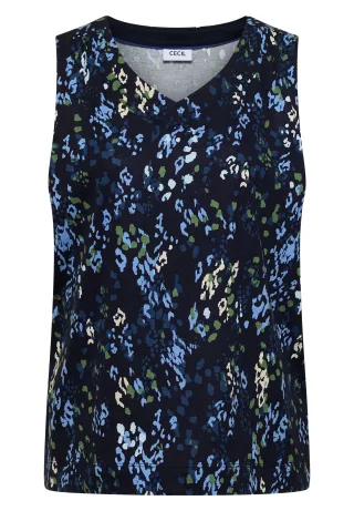 CECIL - Top mit Rounded V-Neck und Print urban dark blue - Gr. - XL
