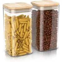 Arendo Aufbewahrungsbecher Glasbehälter-Set 2x 1,65L, Borosilikatglas mit Bambusdeckel, luftdicht, Borosilikatglas, Bambus, Silikon, (Vorratsbehälter-Set, 2-tlg., 2er Set), Hitzebeständig, umweltfreundlich, langlebig, mikrowellengeeignet