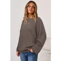 Arach&Cloz Strickpullover Damen Pullover Langarm Wolle Blend Rundhalsausschnitt Strickpullover Oversized Oberteile Strick Tops