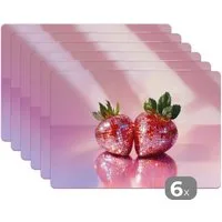 MuchoWow Platzset Disco - Obst - Glitzer - Erdbeere, (6-St), Platzsets, Tischset, Abwaschbar, Tischsets, Platzdeckchen