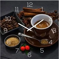 Levandeo® Wanduhr (Wanduhr Alu-Dibond 30x30cm Uhr Alubild Kaffee Braun Küche Deko)