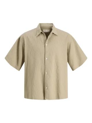 JACK&JONES - JORMONTAUK WAVY TEXTURE SHIRT SS SN Crockery - Gr. - XL